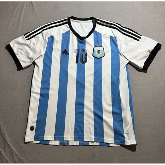 adidas Other - Adidas Argentina AFA Messi 10 Home Jersey 3 Stars WC Champs Men XL White Striped